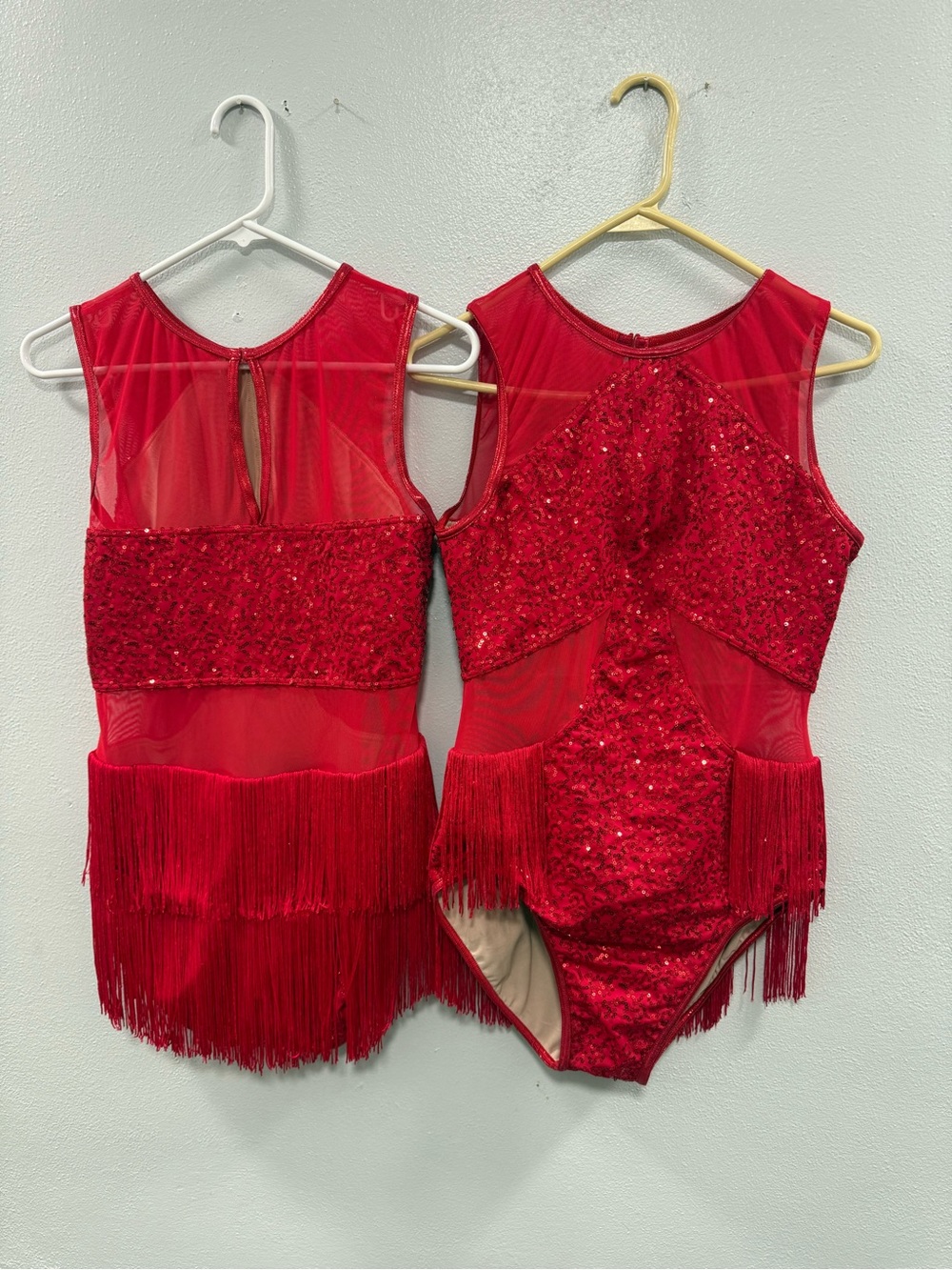 balera Red Sequin & Fringe Girls Dance Leotard Set